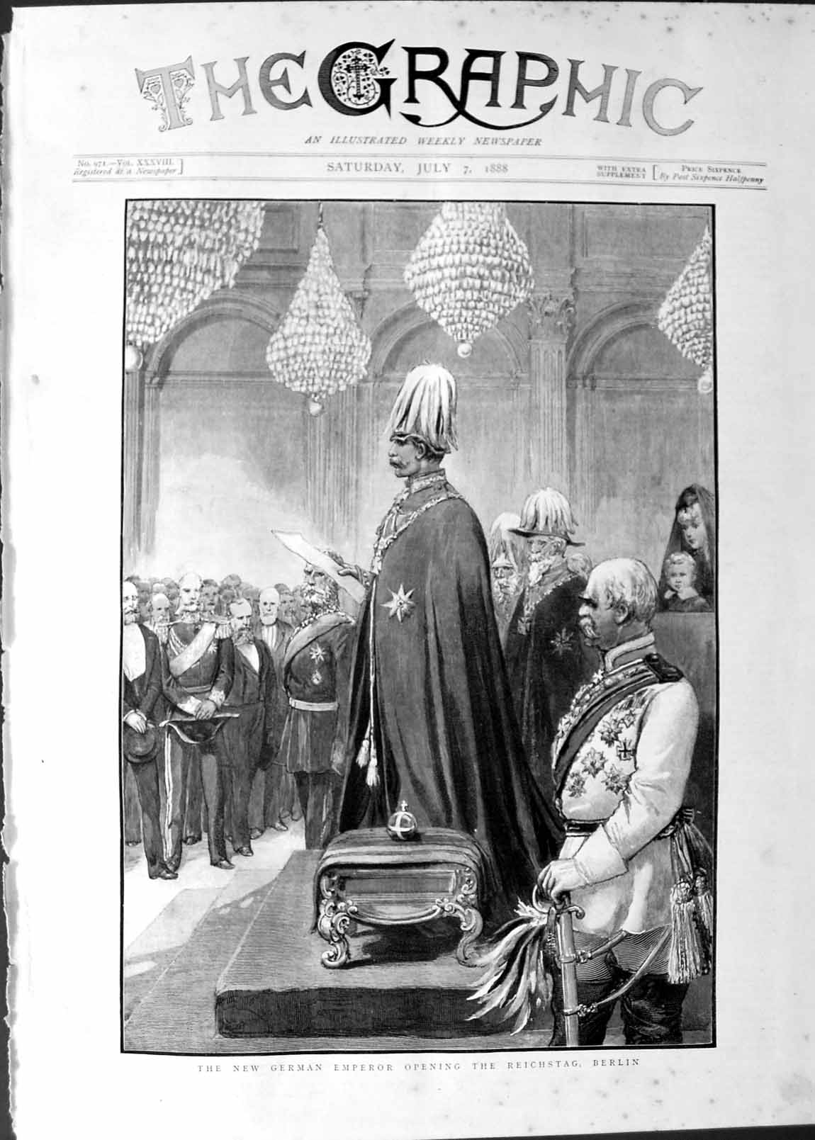 Old Antique Print 1888 Scene New German Emperor Opening Reichstag Berlin 19th