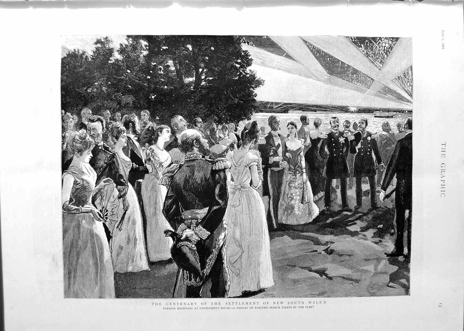 Old Antique Print 1888 Government House Australia Settlement South Wales 19th