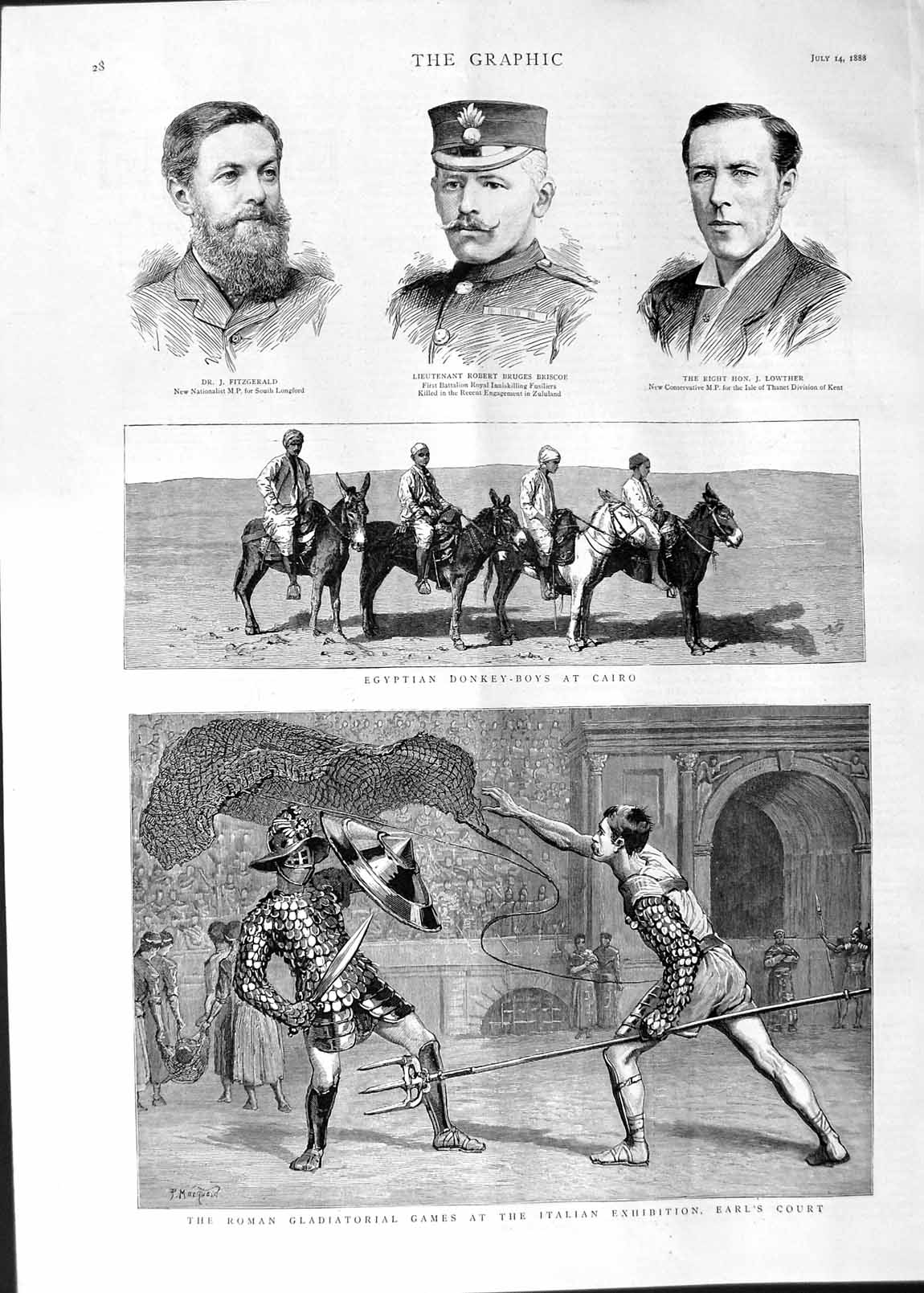 Old Antique Print 1888 Roman Gams Earl'S Court Donkey Boys Cairo Briscoe 19th