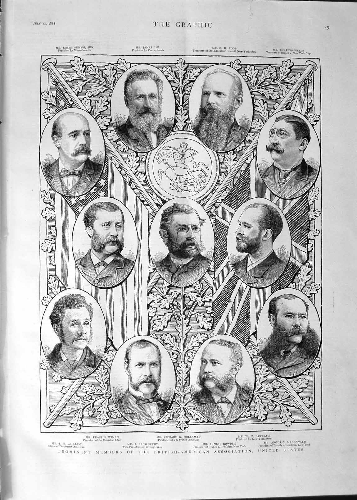 Old Antique Print 1888 Williams Wiman Hollaman Bartram British-American 19th