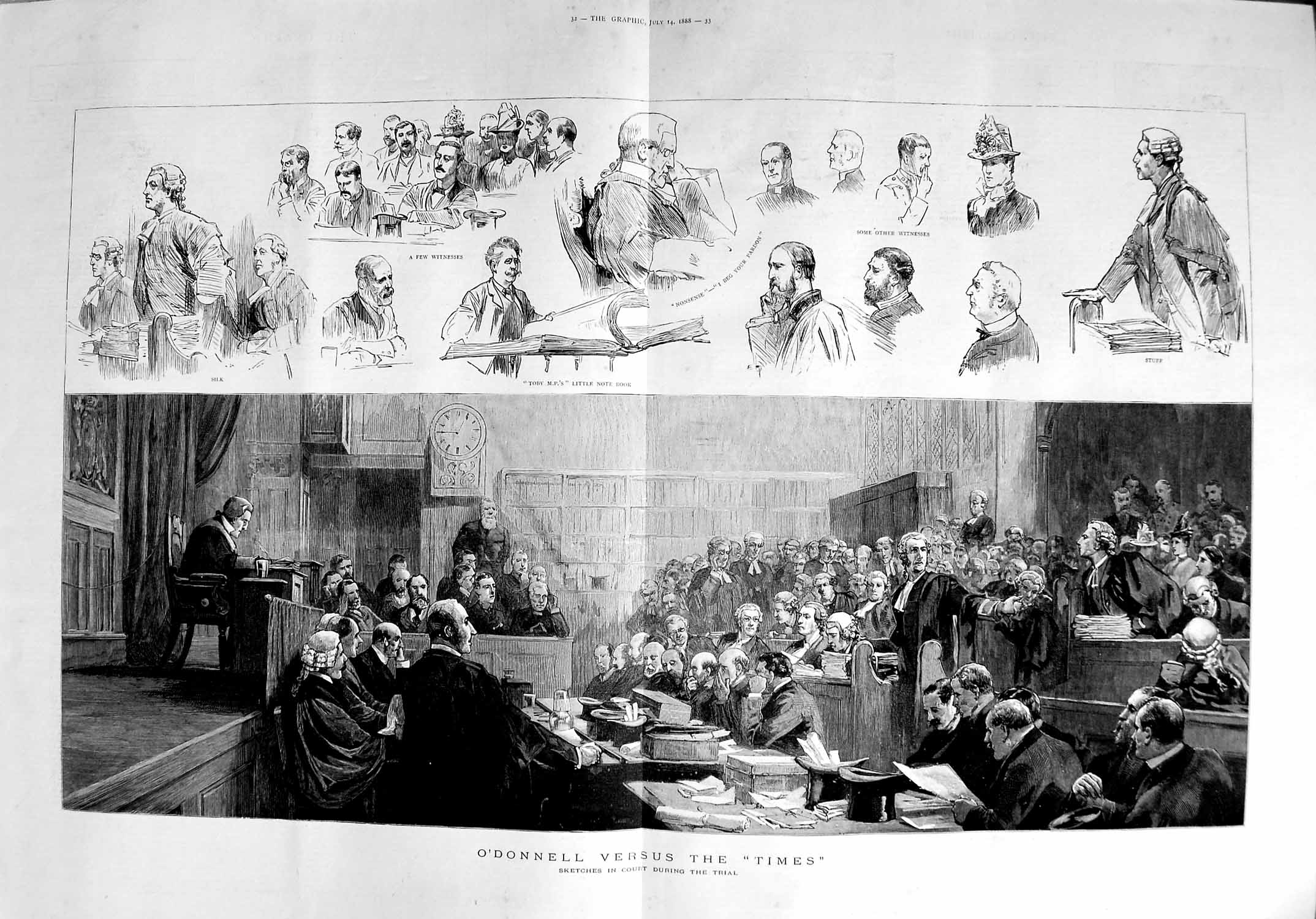 Old Antique Print 1888 Court Room Scene O'Donnell Times Trial Fine Art 0 19th