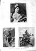 Original Old Antique Print 1888 Art Portrait Anne Page Sculpture Babylon River