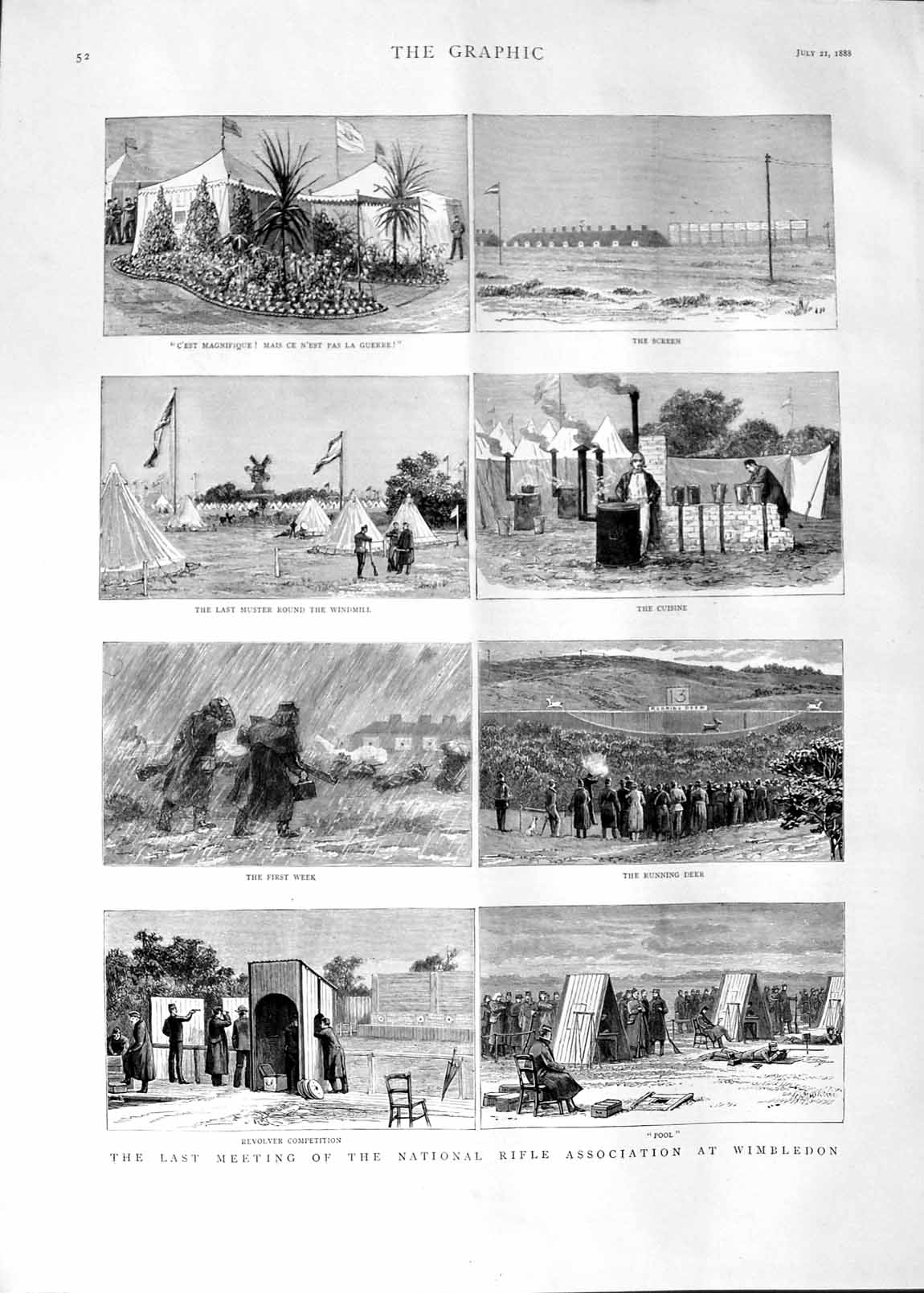 Original Old Antique Print 1888 National Rifle Association Wimbledon Sport 19th