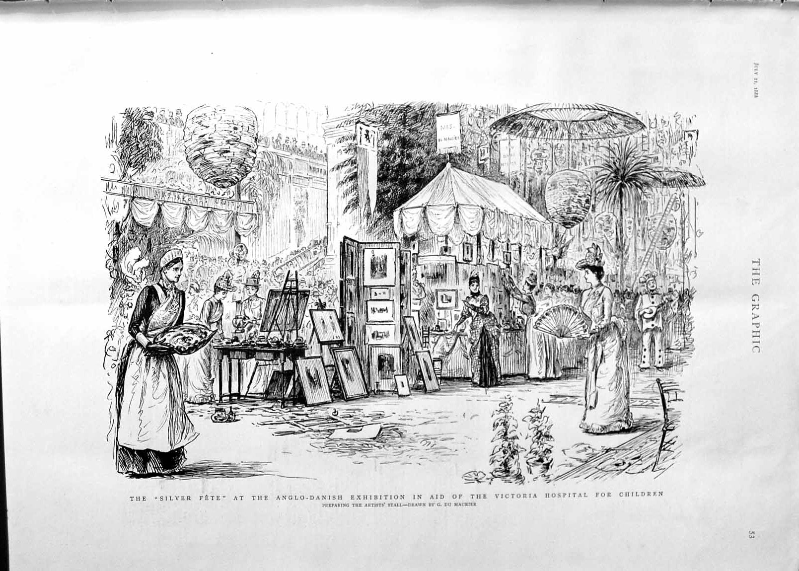 Old Antique Print 1888Silver Fete Anglo-Danish Victoria Hospital Children 19th