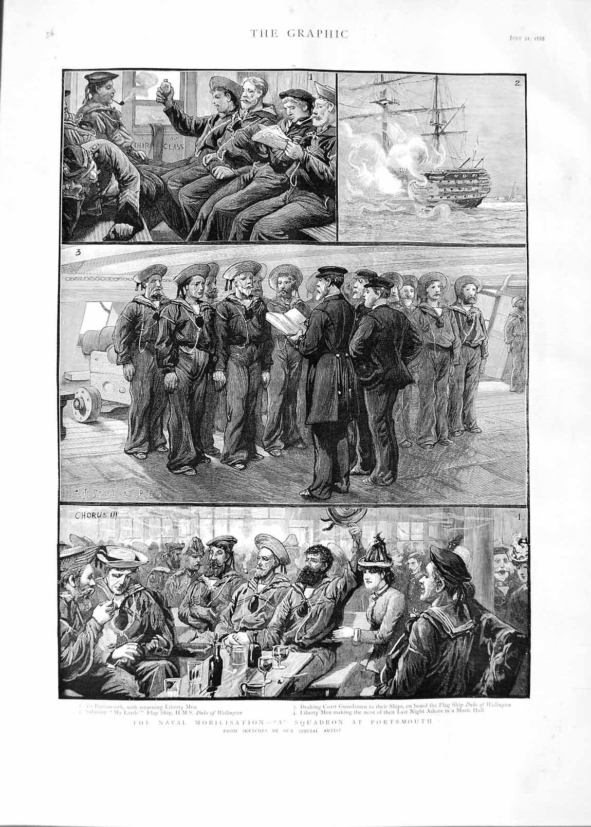 Old Antique Print 1888 Navy War Ships Portsmouth Liberty Duke Wellington 19th