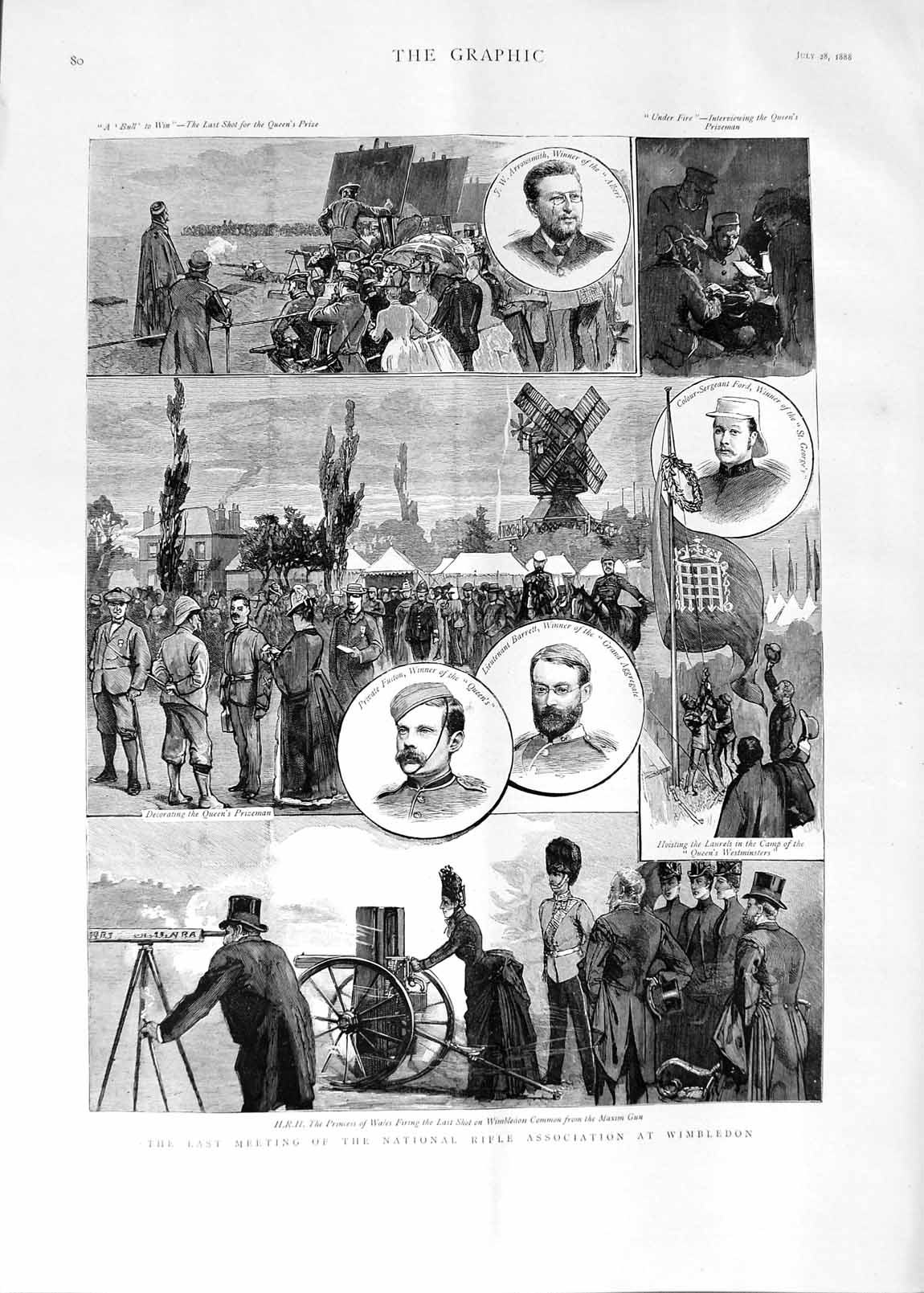 Original Old Antique Print 1888 Meeting National Rifle Association Wimbledo 19th