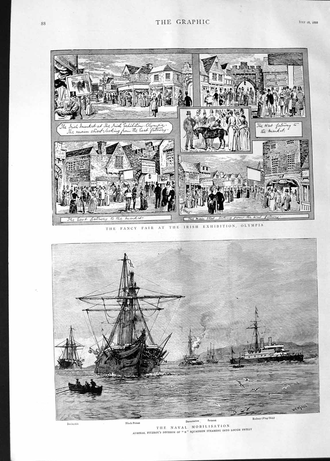 Old Antique Print 1888 Ships Fitzroy Serpent Fitzroy Olympia Exhibition 19th
