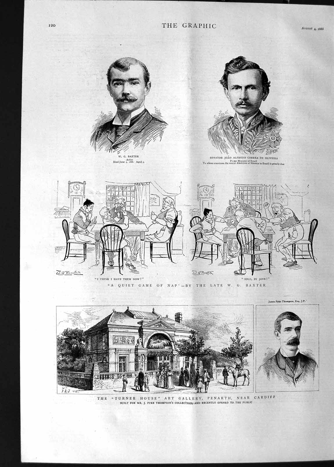 Old Antique Print 1888 Baxter Senator Oliveira Turner House Art Penarth 19th