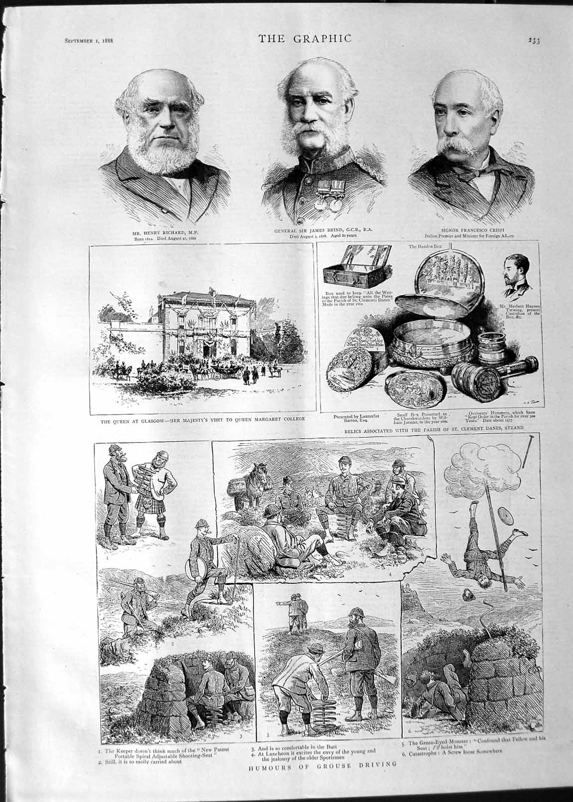 Old Antique Print 1888 Grouse Hunting Queen Glasgow Richard Brind Crispi 19th