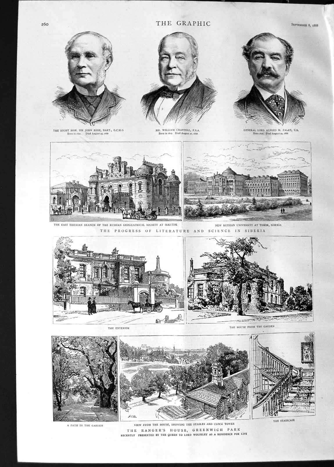 Original Old Antique Print 1888 Greenwich Park Siberia University Rose Chappell