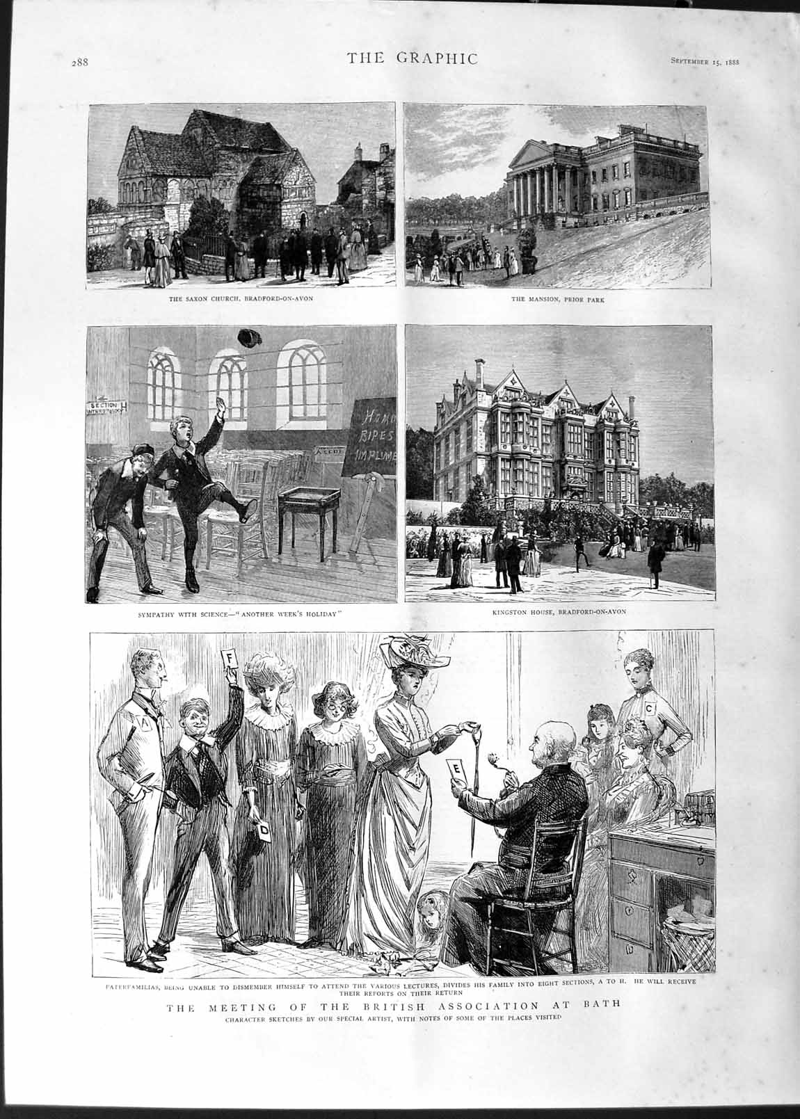 Original Old Antique Print 1888 British Association Bath Wraxall Paterfamilias