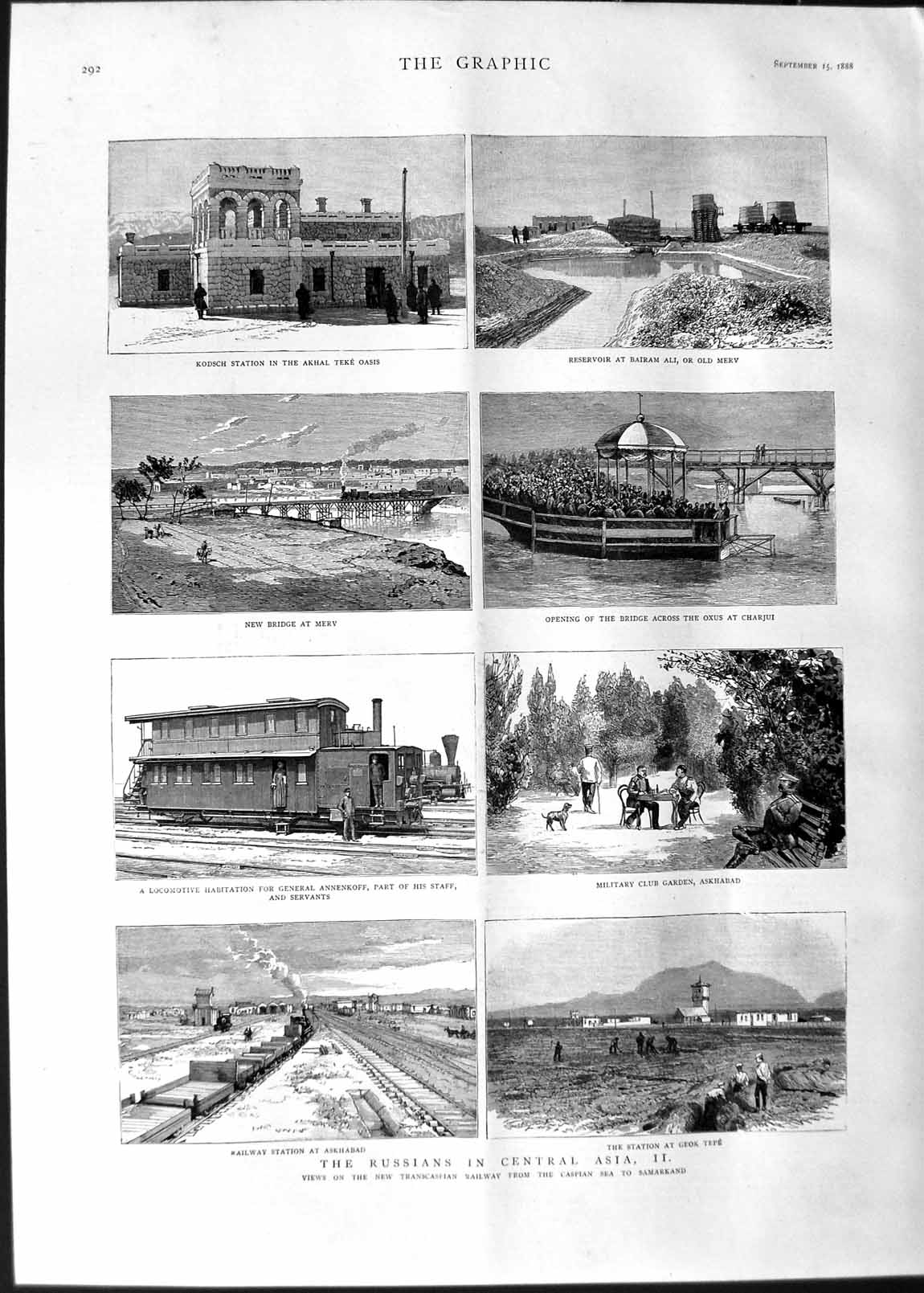 Original Old Antique Print 1888 Russians Central Asia Railway Askhabad Ge 19th