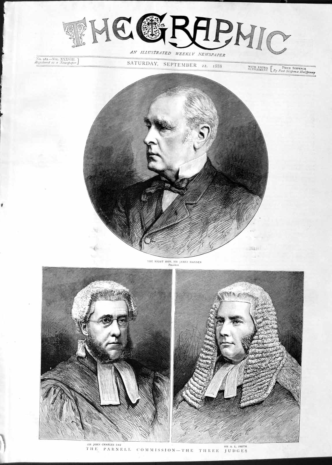 Old Antique Print 1888 Parnell Commission Judge Charles Day Smith Hannen 19th