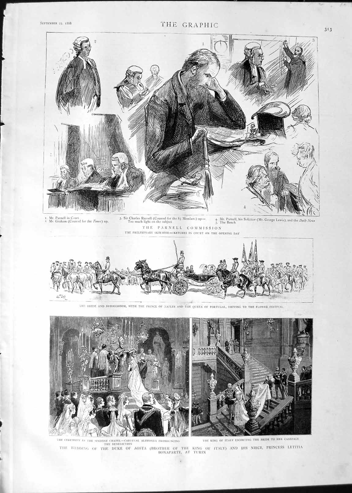 Original Old Antique Print 1888 Duke Aosta Wedding Turin Parnell Court Naples