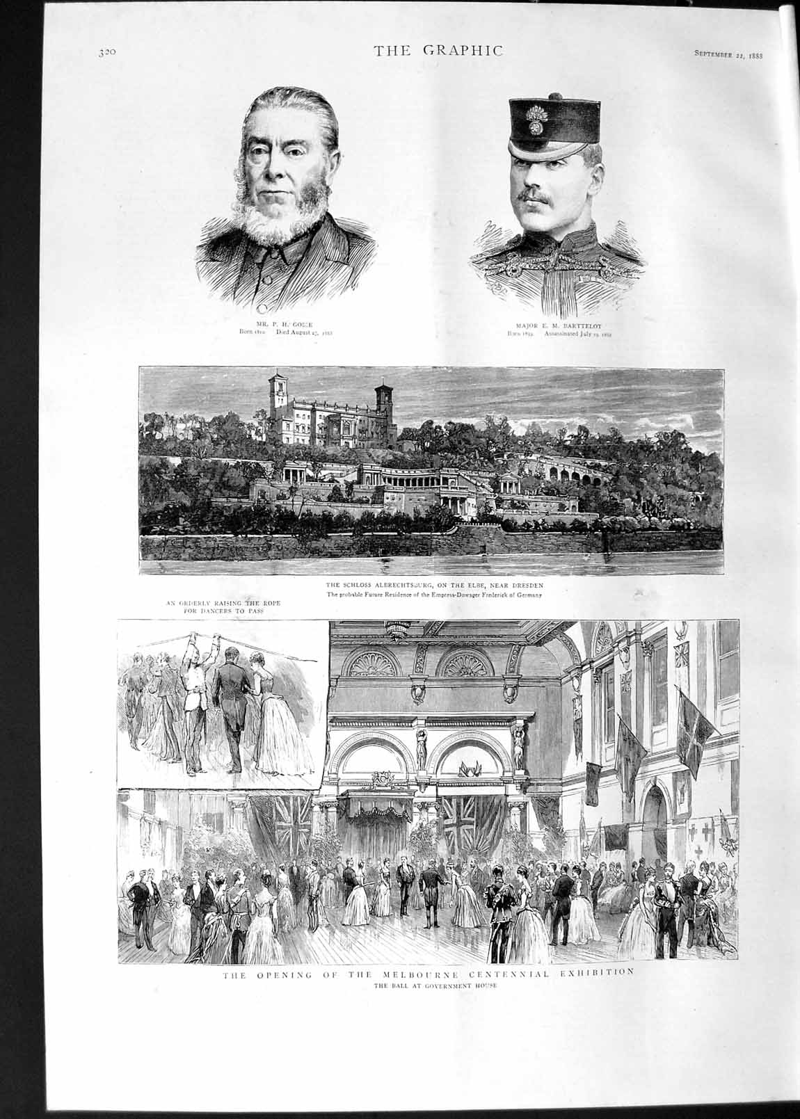 Original Old Antique Print 1888 Melbourne Centennial Exhibition Schloss Dresden