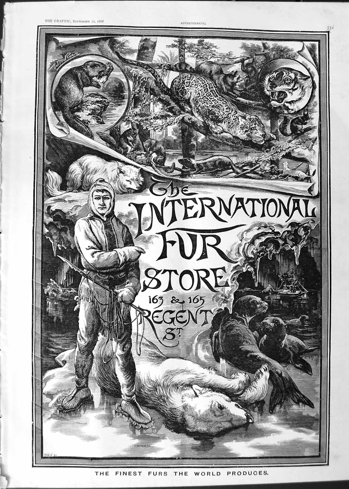Original Old Antique Print 1888 Advertisement International Fur Store Regent