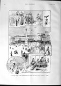 Old Antique Print 1888 Cruise Steam Yacht Victoria Lisbon Portugal Tram 19th