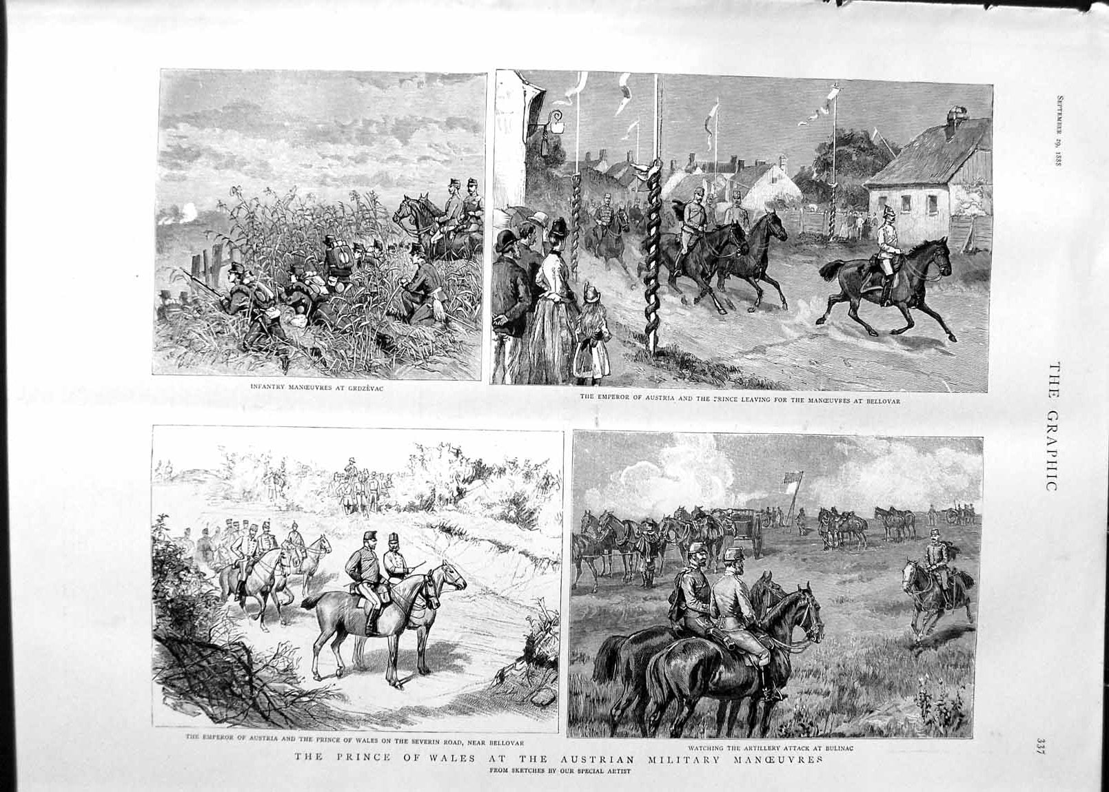 Original Old Antique Print 1888 Prince Wales Austrian Siers Grdzevac Bellovar