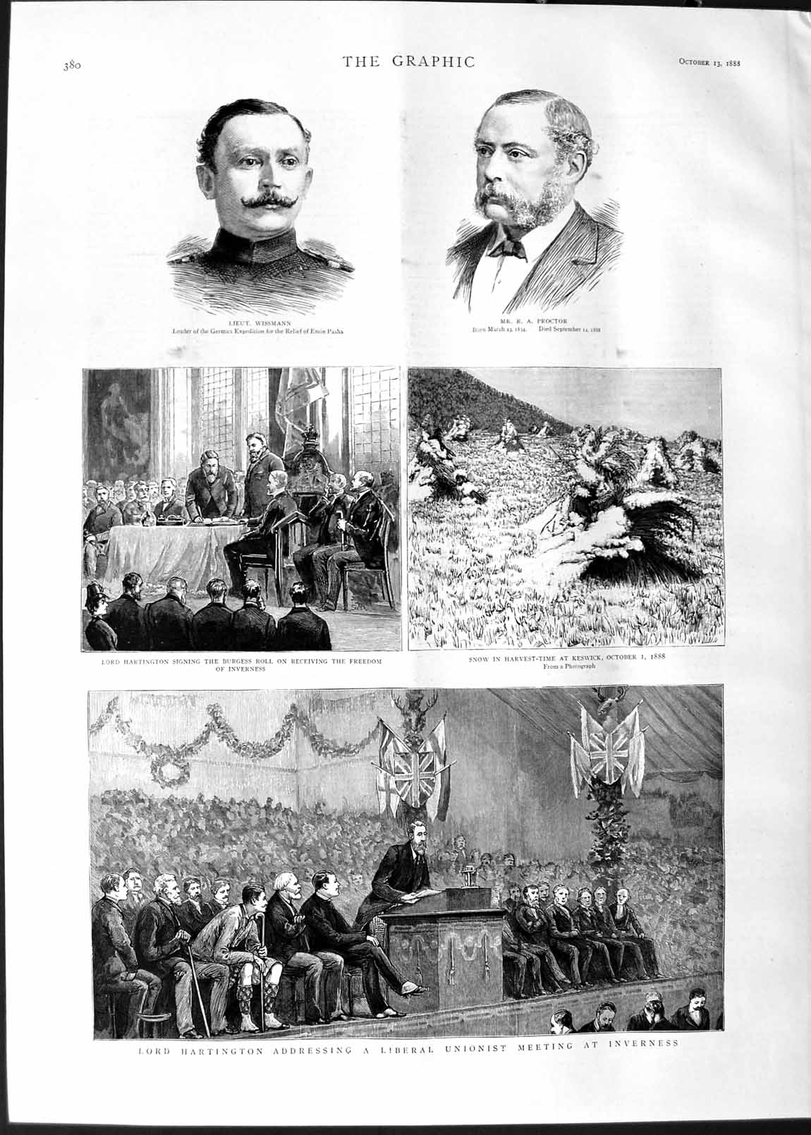 Old Antique Print 1888 Lord Hartington Inverness Wissmann Proctor Keswick 19th