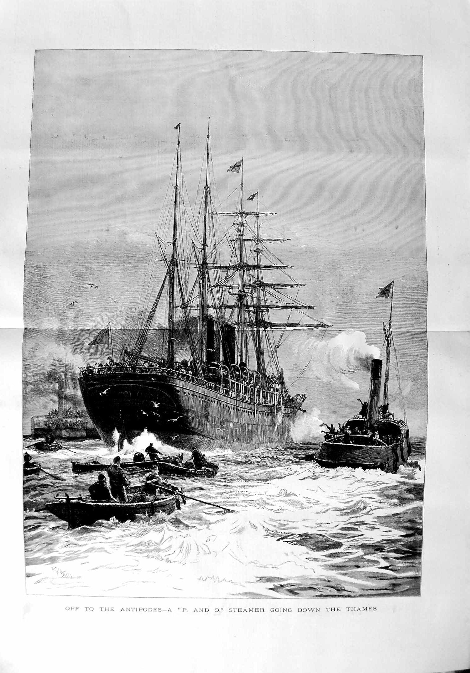 Antique Old Print 1888 P And O Steamer Ship River Thames London Antipodes 19th