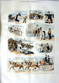 Original Old Antique Print 1888 Colour Holiday Sea Scenes HorsesVictorian