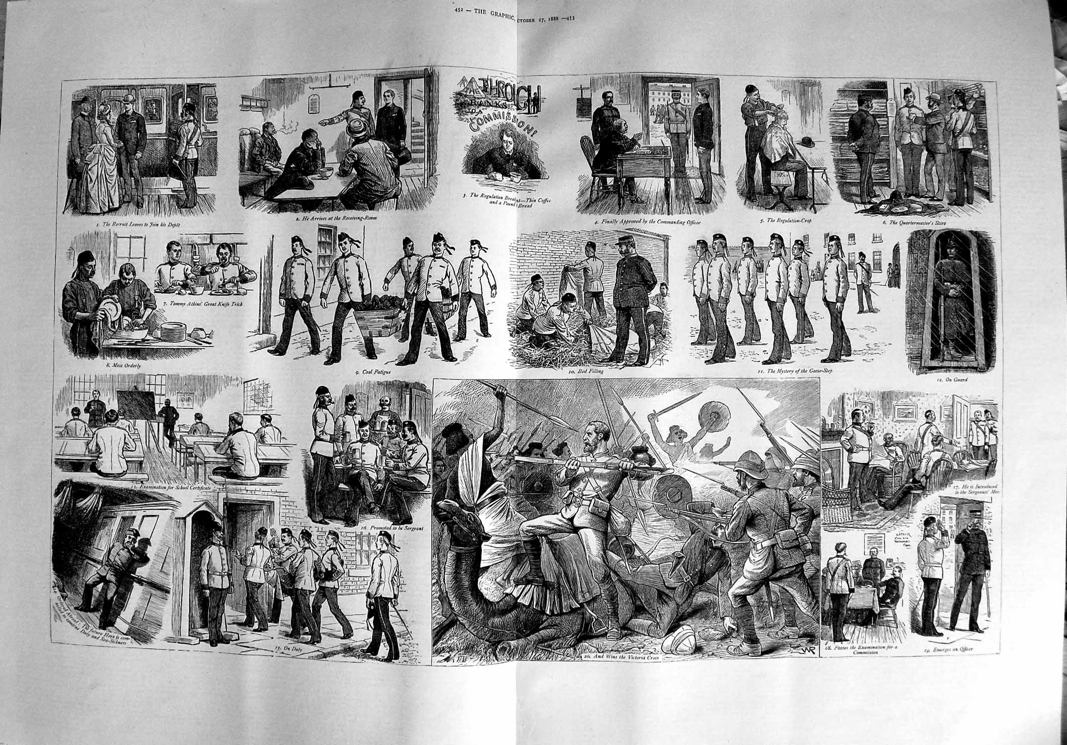 Original Old Antique Print 1888 Story War Battle Camels Uniform 19th
