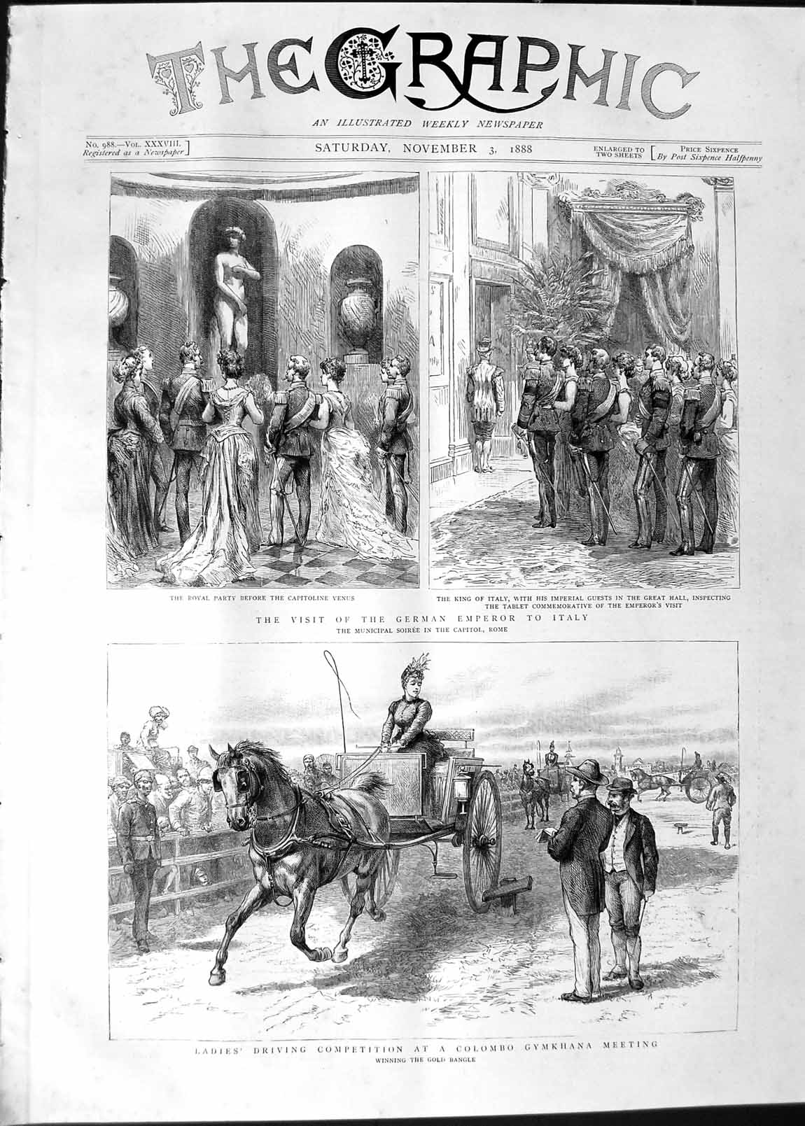 Old Antique Print 1888 Ladies Horses Colombo Gymkhana German Italy Rome 19th