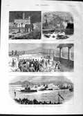 Original Old Antique Print 1888 German Emperor Italy Naples Pompeii Ship 19th
