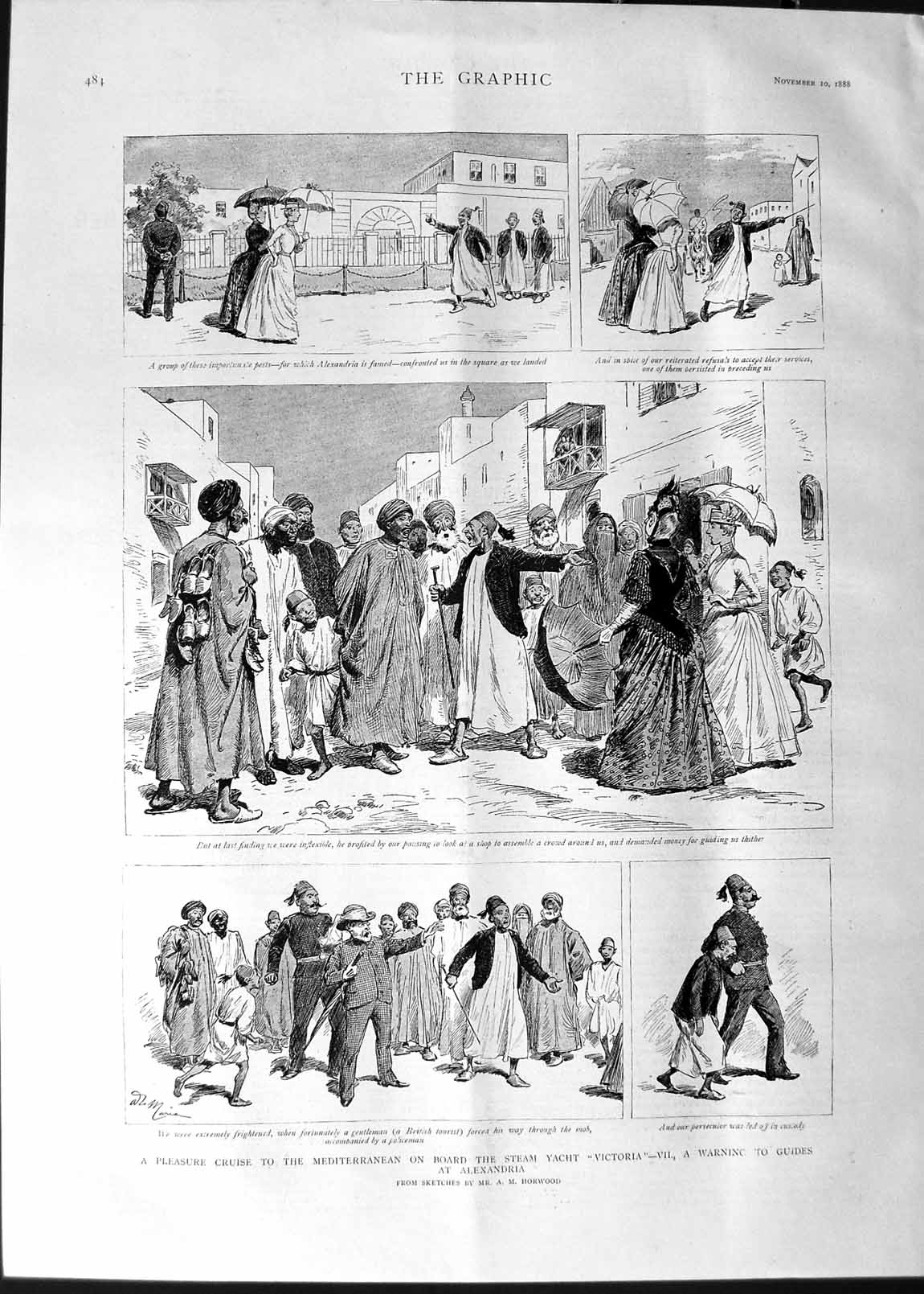 Old Antique Print 1888 Scenes Pleasure Cruise Steam Victoria Alexandria 19th