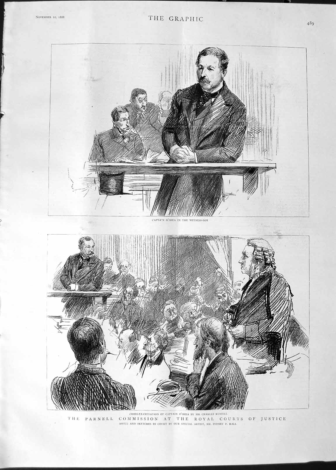 Original Old Antique Print 1888 Parnell Commission Royal Courts Justice O'Shea