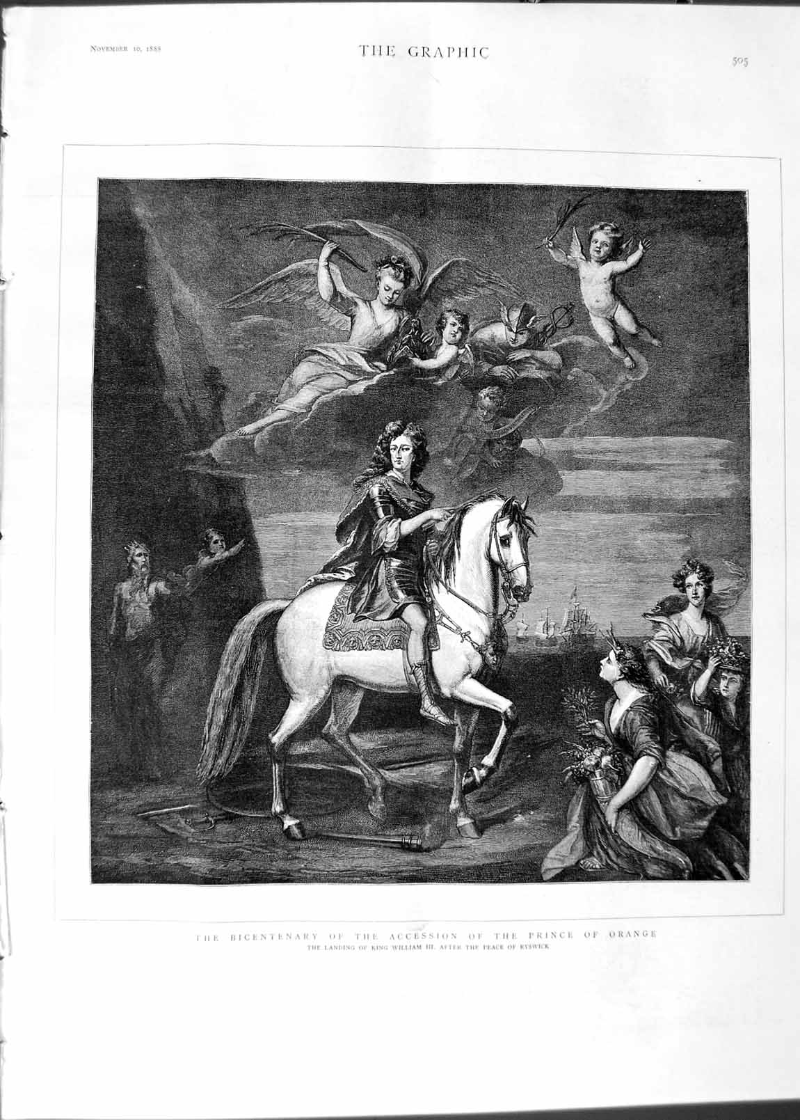 Old Antique Print 1888 Scene Bicentenary Accession Prince Orange William 19th