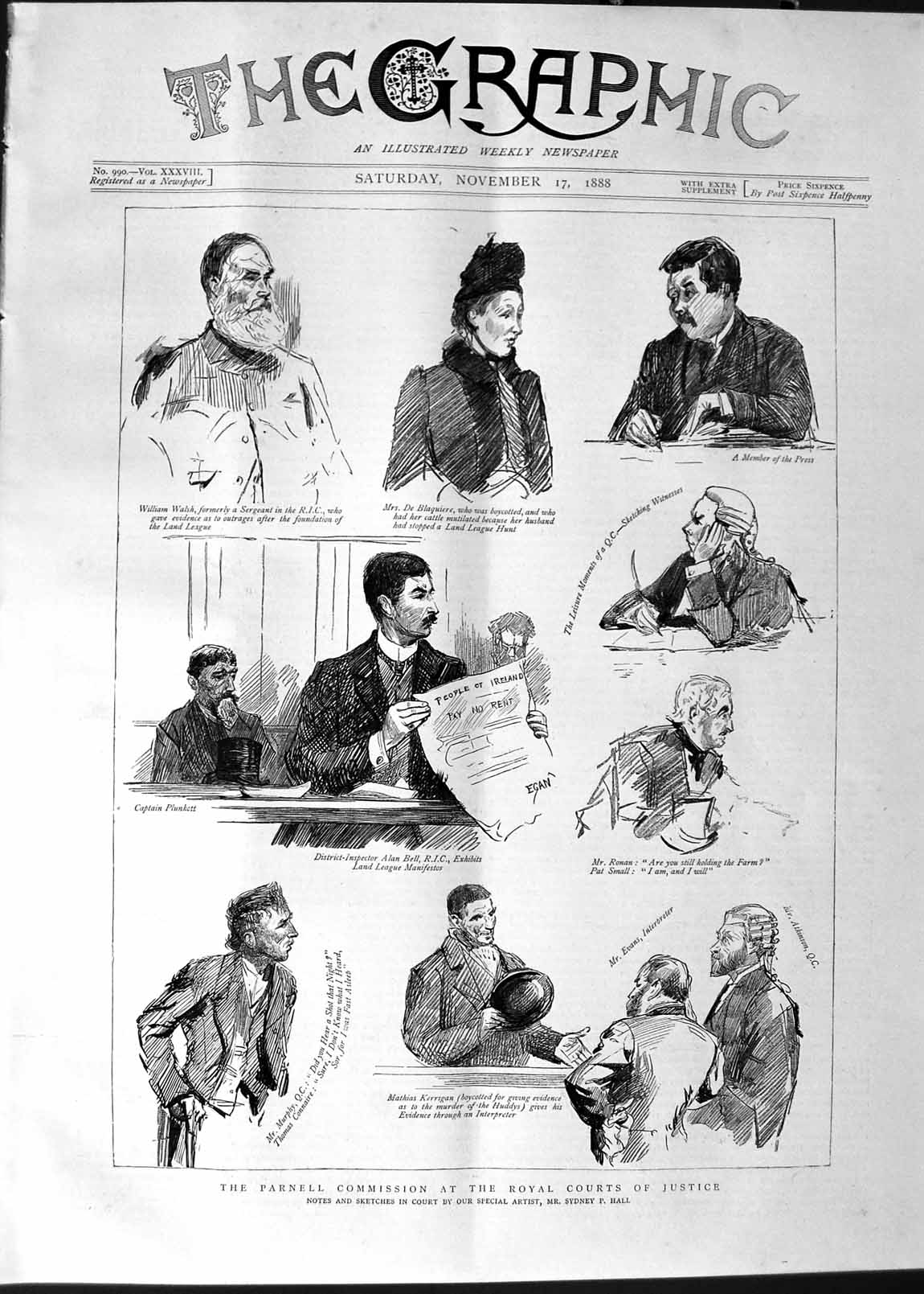 Old Antique Print 1888 Parnell Commission Royal Courts Justice Kerrigan 19th