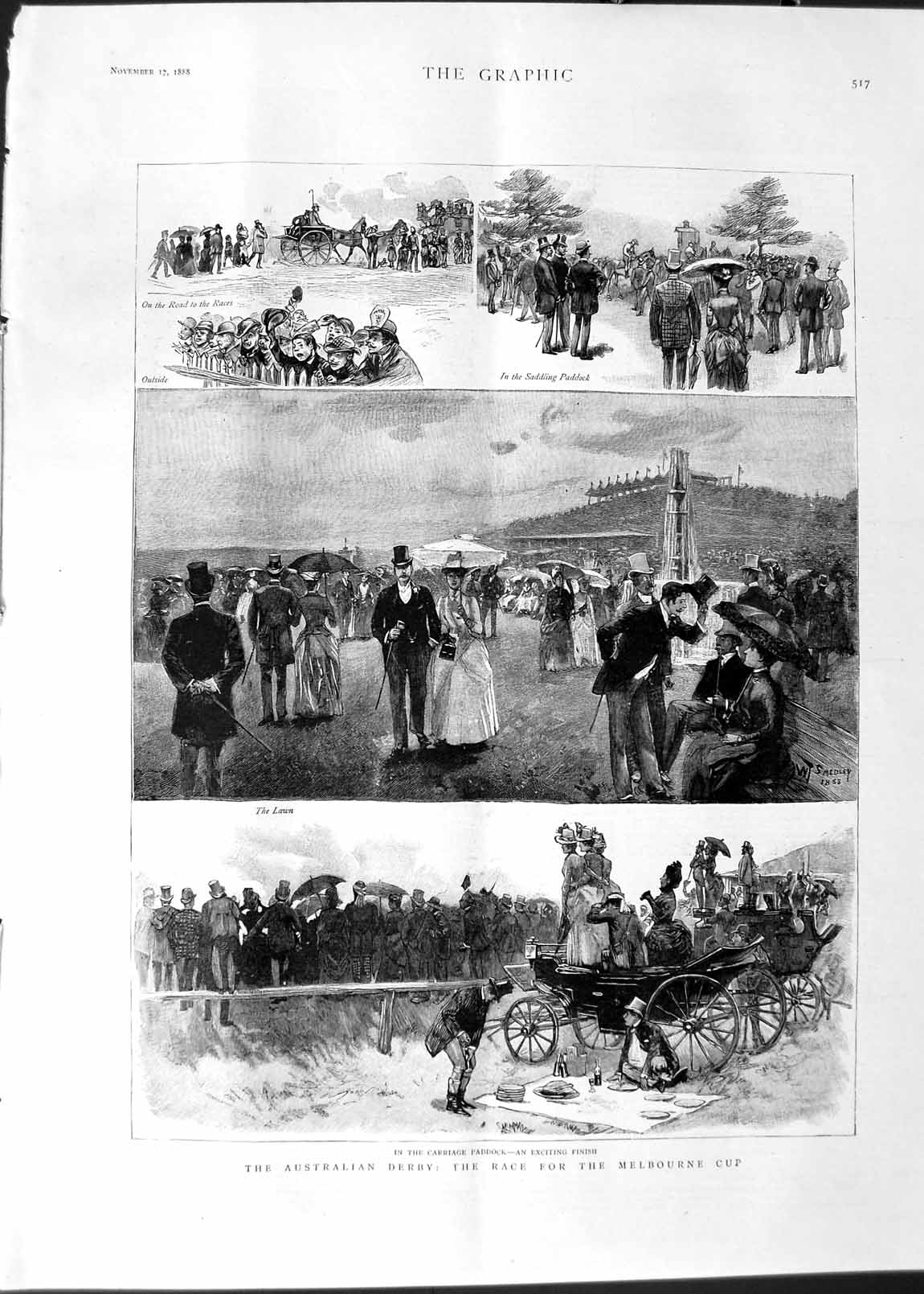 Old Antique Print 1888 Scene Australian Derby Horse Racing Melbourne Cup 19th
