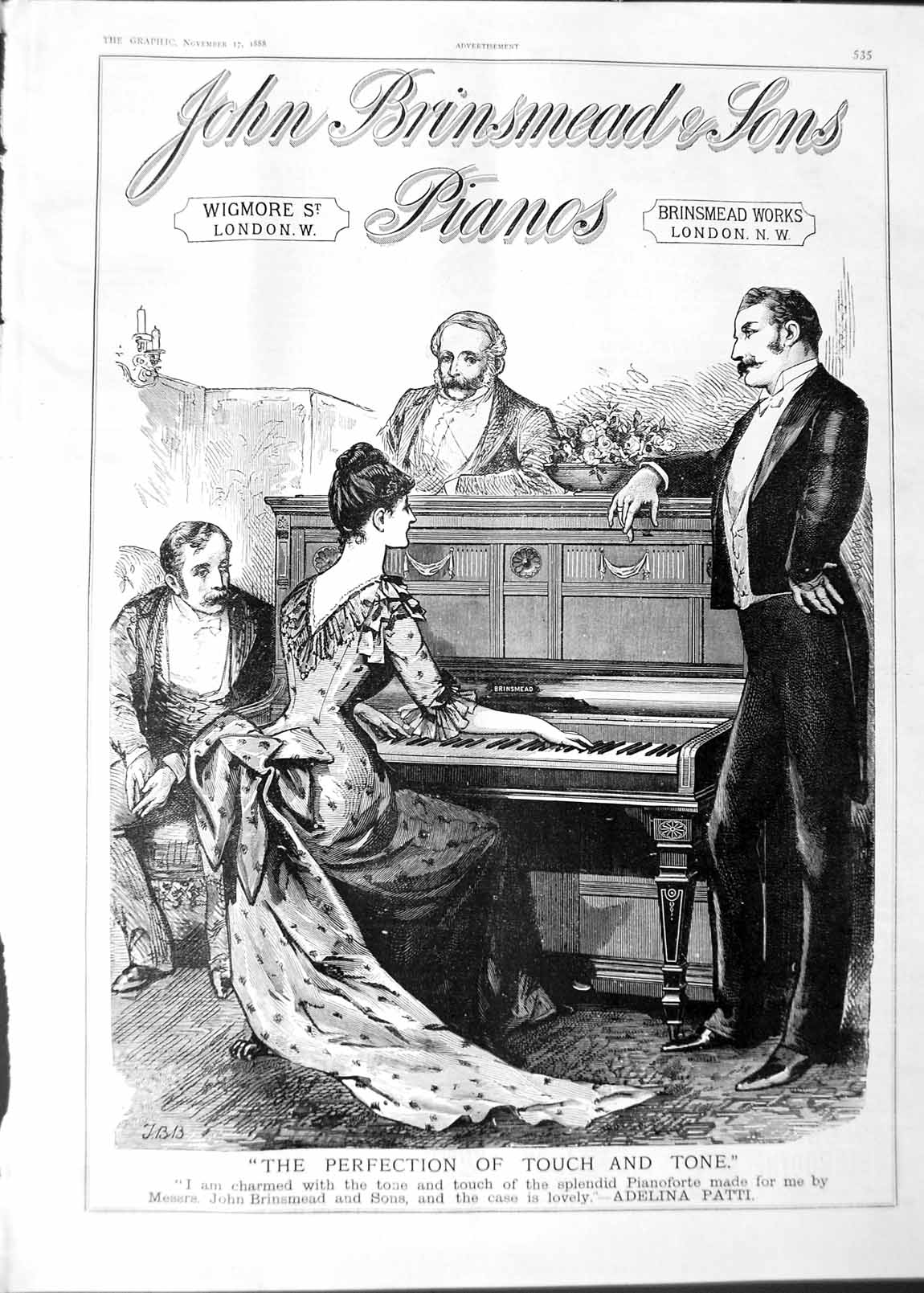 Original Old Antique Print 1888 Advertisement John Brinsmead Sons Works Pianos