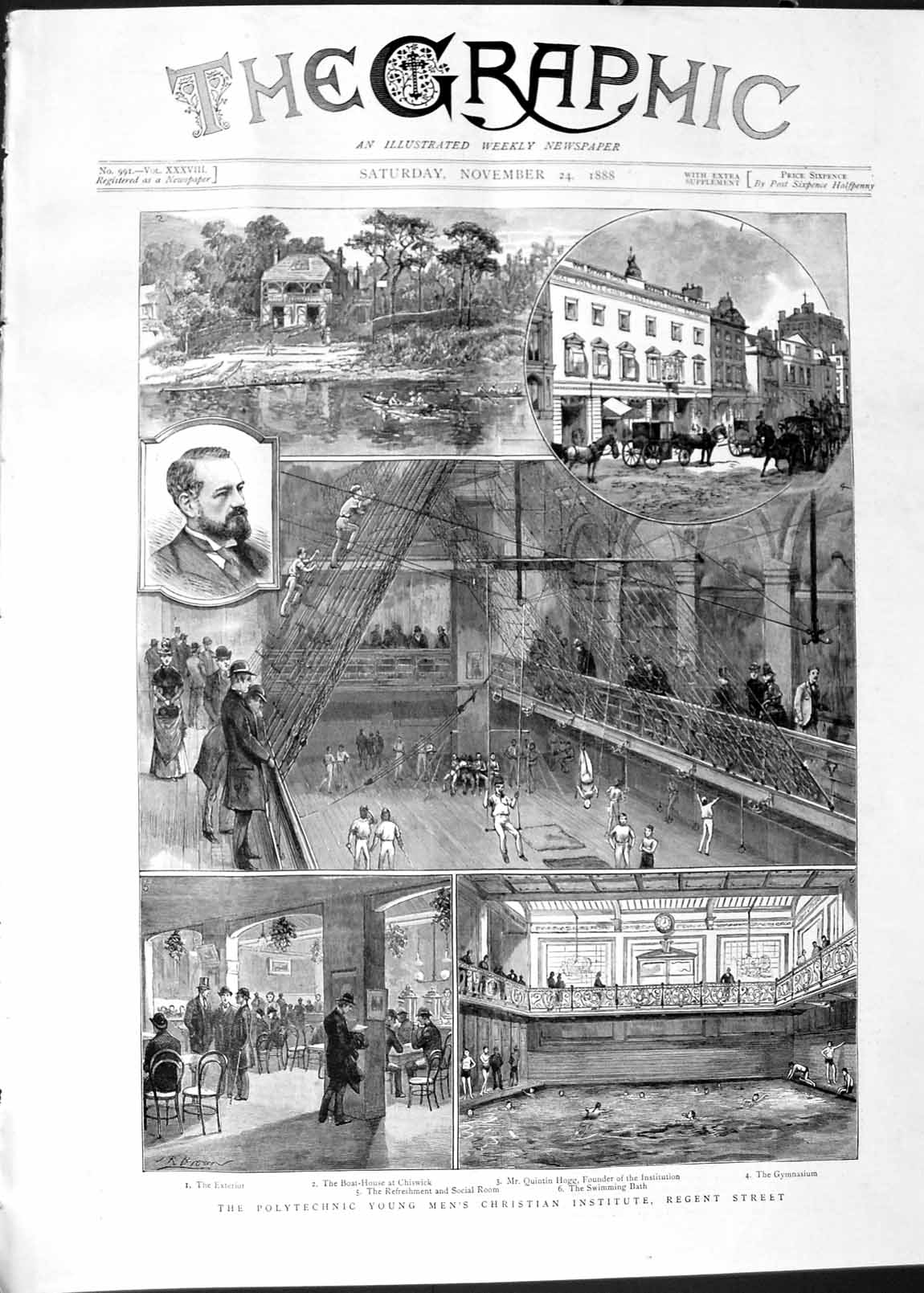 Original Old Antique Print 1888 Polytechnic Young Men''S Institute Regent 19th
