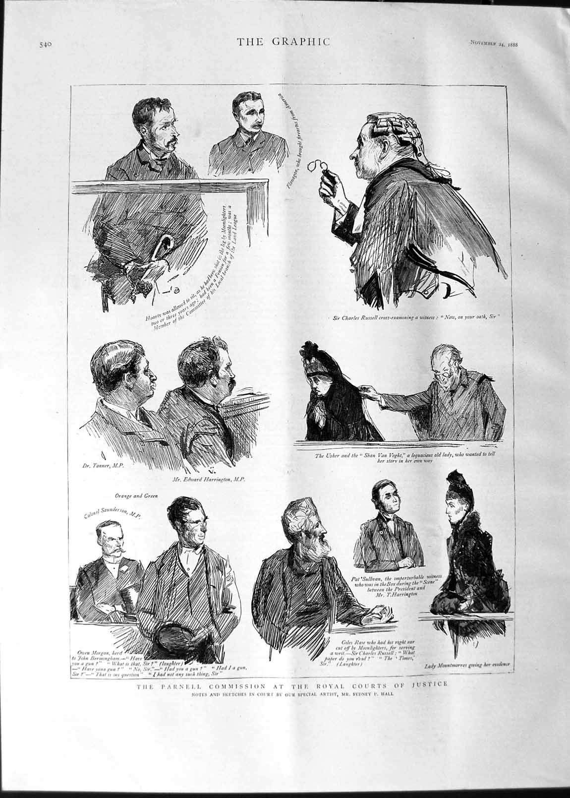 Old Antique Print 1888 Parnell Commission Royal Courts Justice Earl Lucan 19th