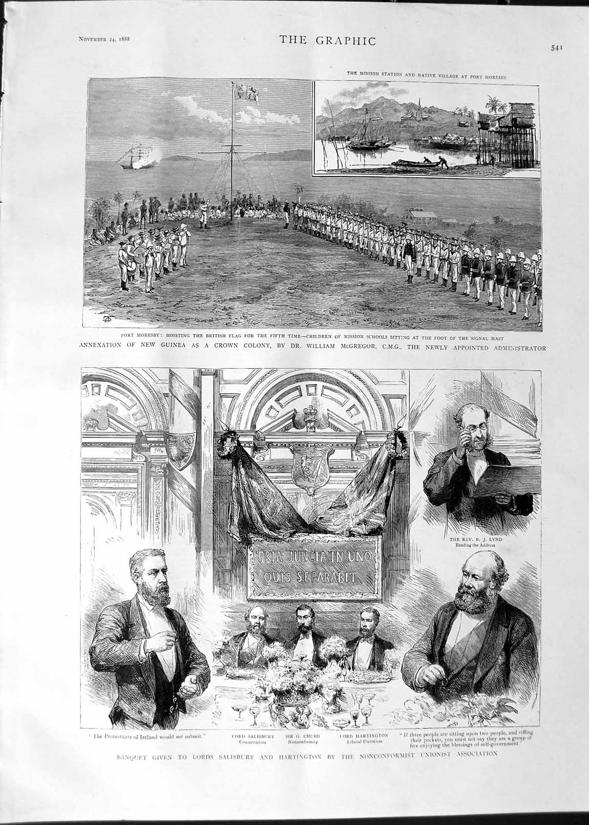Original Old Antique Print 1888 Lord Salisbury Hartington New Guinea Mcgregor