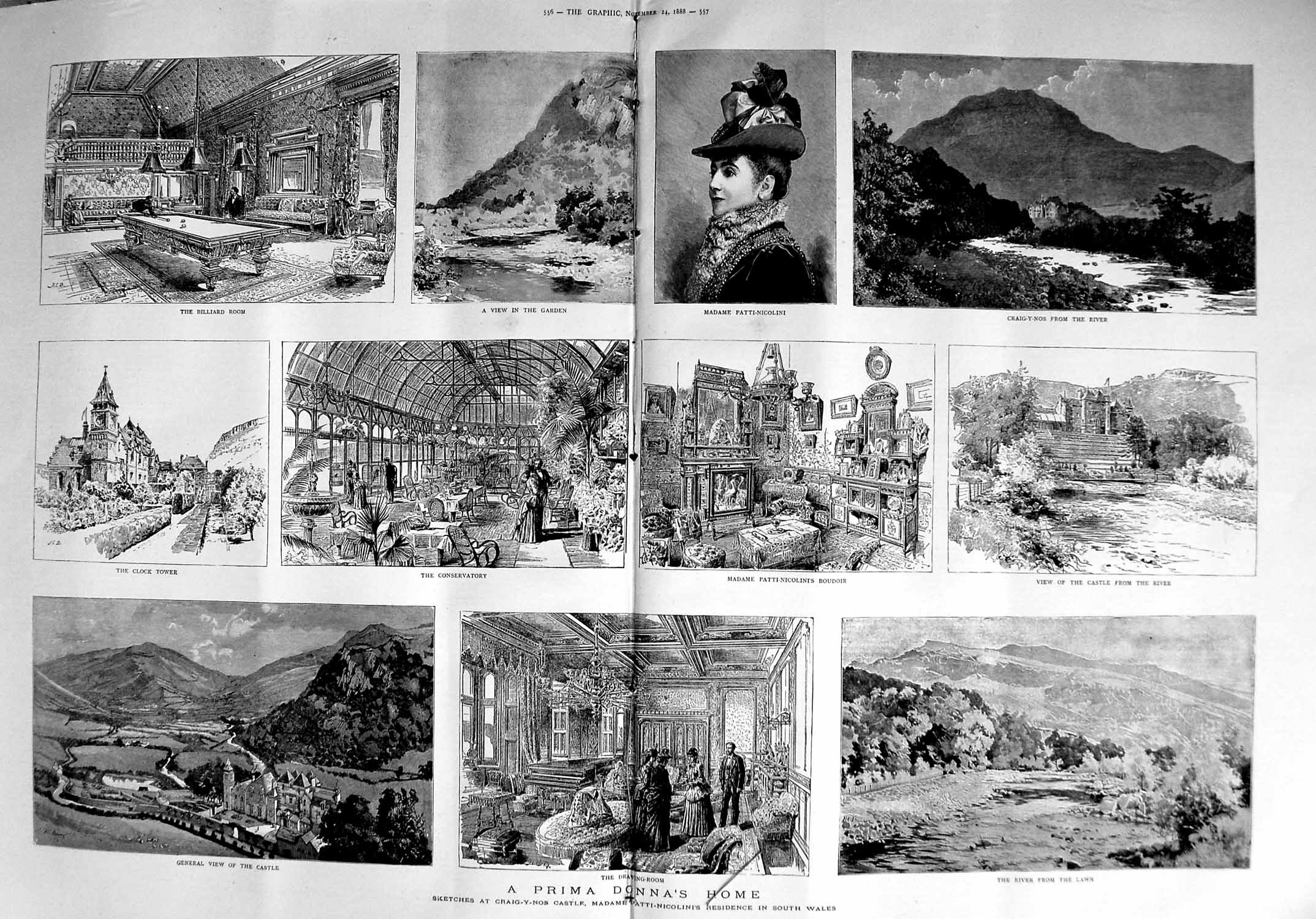 Old Antique Print 1888 Prima Donna Madame Patti-Nicolini Castle Garden 19th