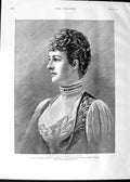 Original Old Antique Print 1888 Portrait H.R.H. Princess Wales Royalty 19th