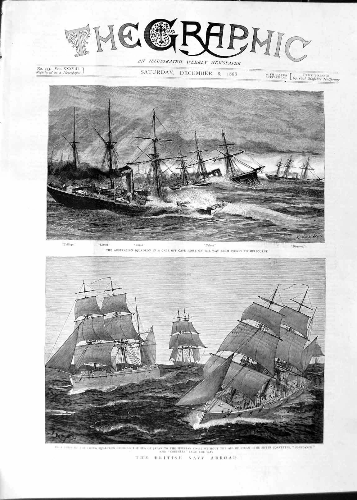 Old Antique Print 1888 British Navy Ships Rapid Nelson Diamond Cordelia 19th