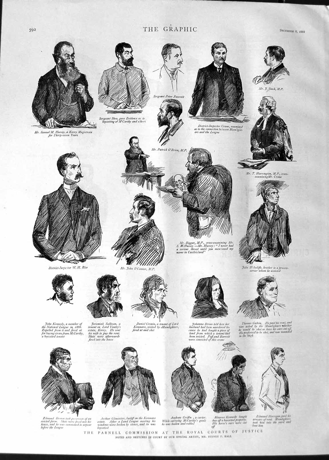 Original Old Antique Print 1888 Parnell Commission Royal Courts Justice Cronin