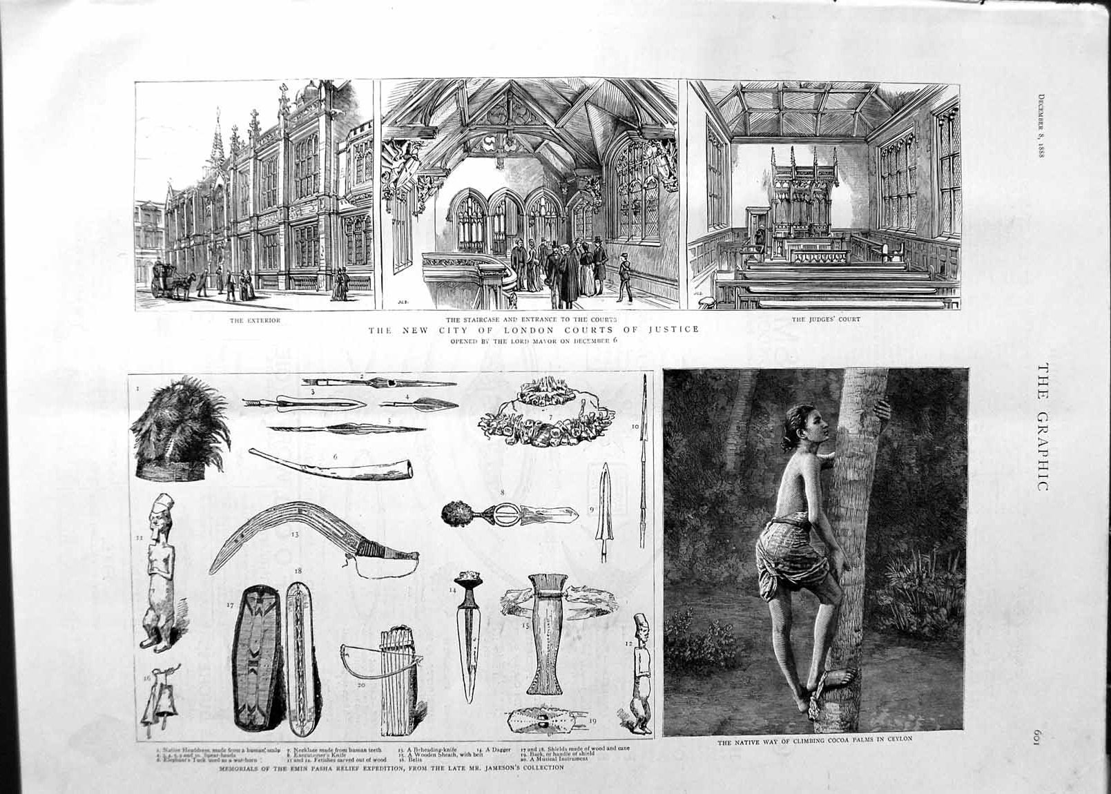 Old Antique Print 1888 London Courts Justice Native Cocoa Ceylon Jameson 19th