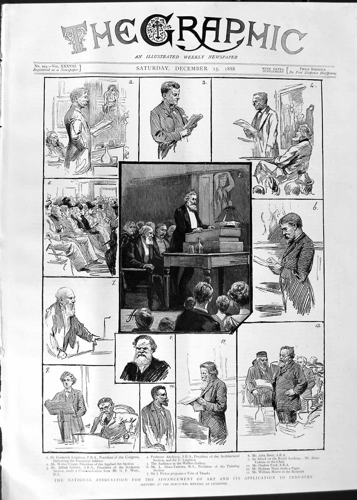 Old Antique Print 1888 Liverpool Leighton Aitchison Brett Crane Art Men 19th