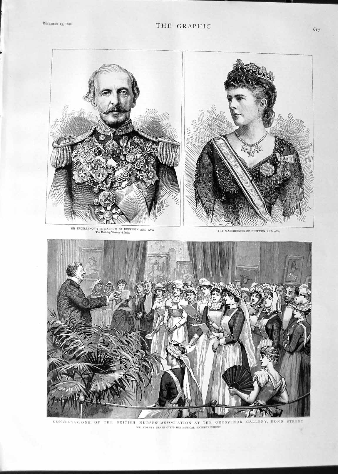 Original Old Antique Print 1888 British Nurses Grosvenor Gallery Grain Dufferin