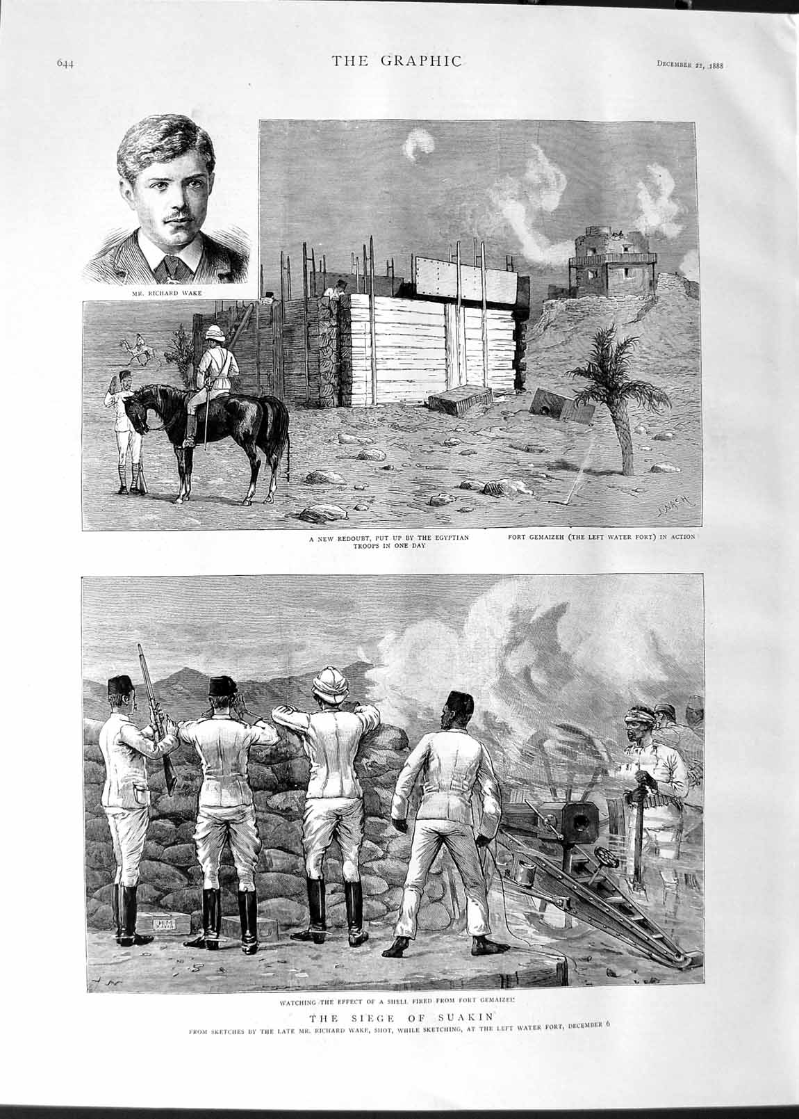 Original Old Antique Print 1888 Siege Suakin Fort Gemaizeh Richard Wake Siers