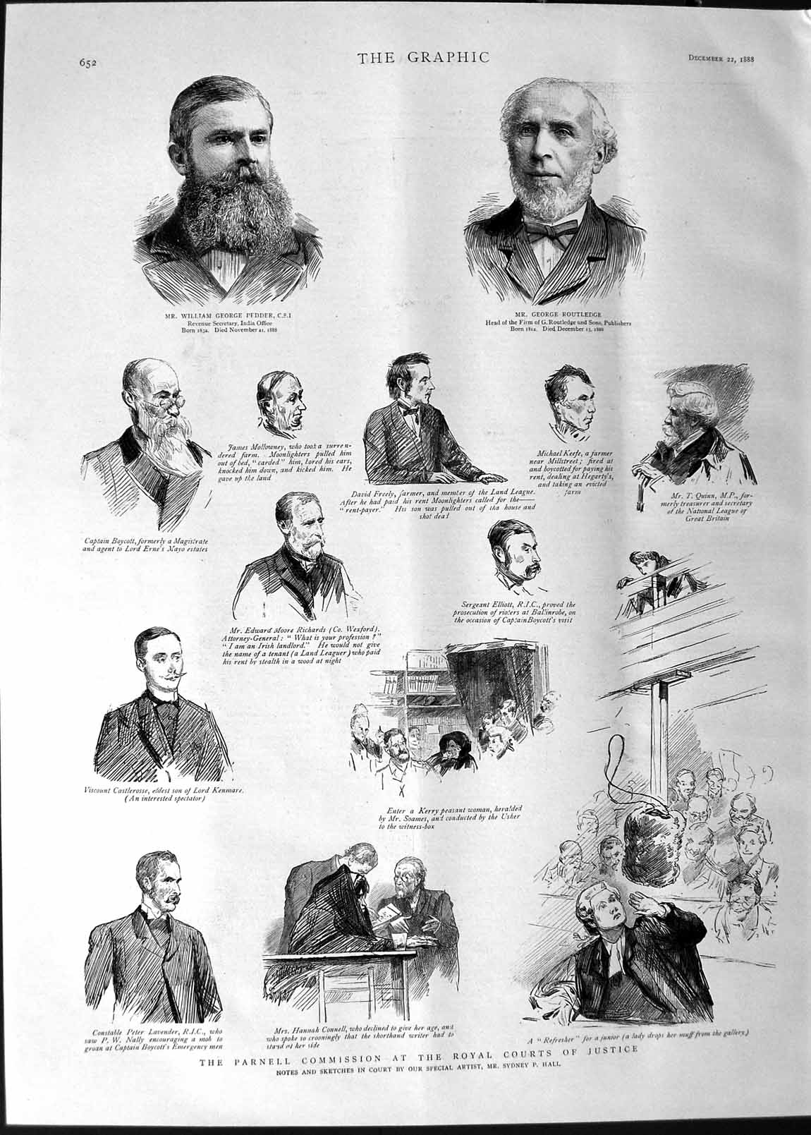 Antique Old Print *3104 1888 Parnell Commission Royal Court Justice Pedder