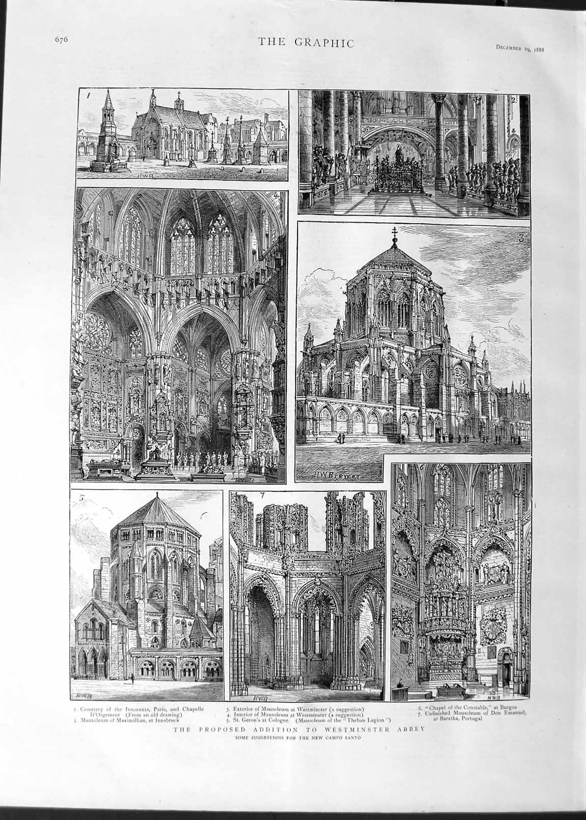Original Old Antique Print 1888 Westminster Abbey London Mausoleum Innsbruck