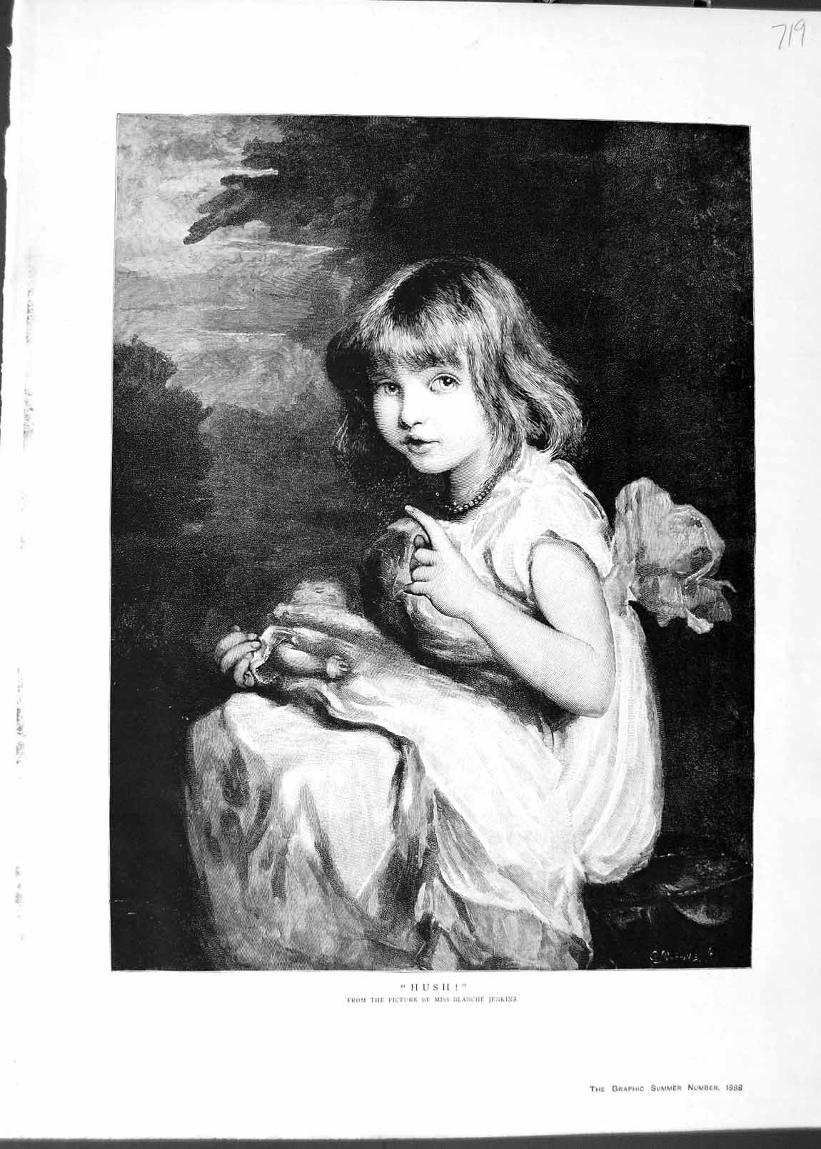 Old Antique Print 1888 Blanche Jenkins Fine Art Little Girl Sleeping Doll 19th