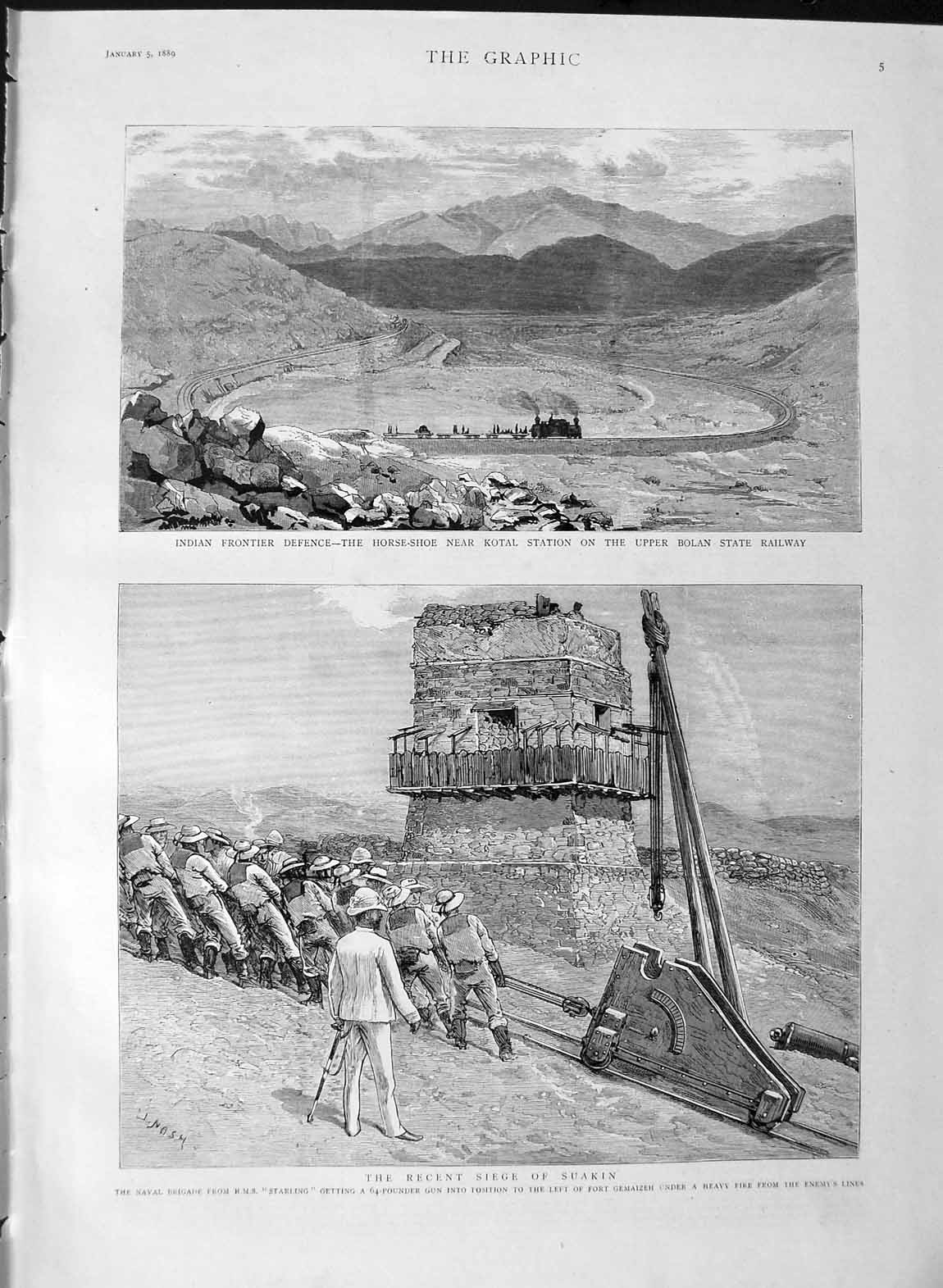 Old Antique Print 1889 Siege Suakin War Gemaizeh Fort India Bolan Railway 19th