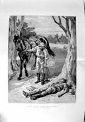 Original Old Antique Print 1889 Dead Man Bush Drought Australia Horse Fine Art 0
